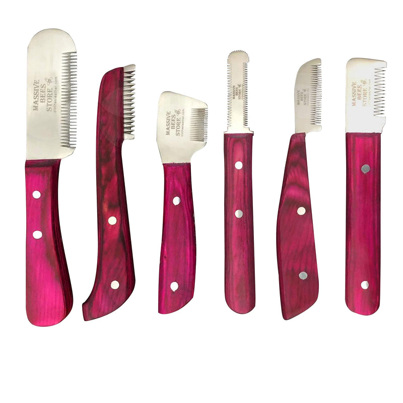 Dog Grooming Coat Stripping Knife Stripper Trimmer Tool Wooded Handle tripping Knives Set of 6 in Stainless Steel non slip tool for grooming dogs (Pink) Pink - PawsPlanet Australia