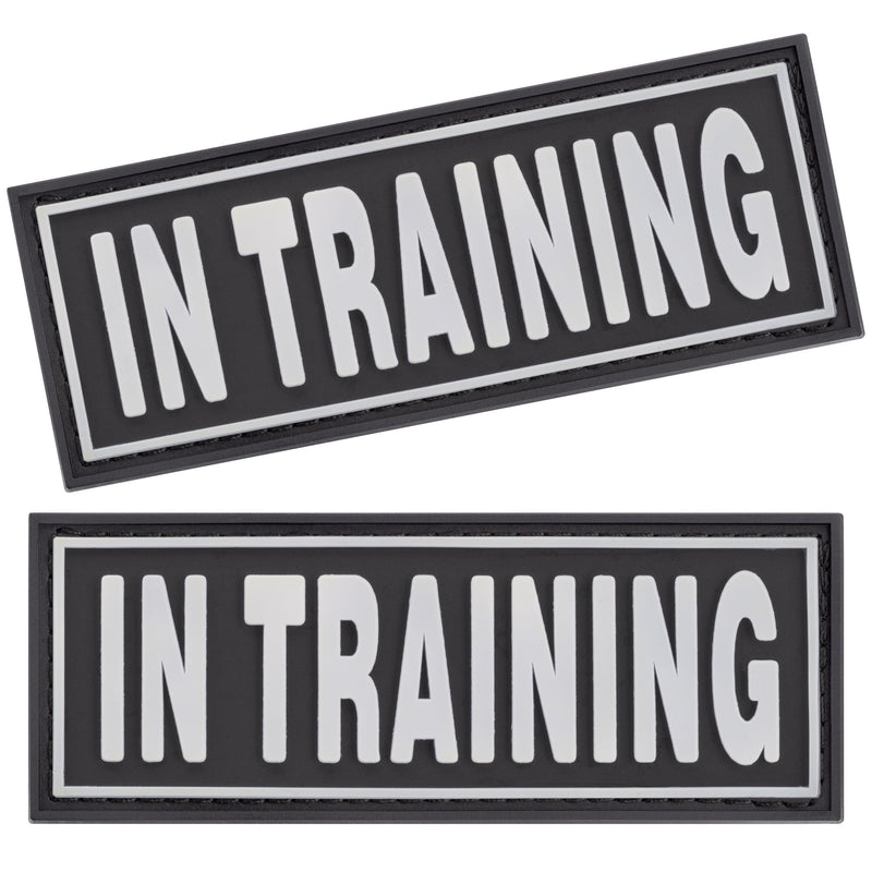 Dogline in Training Patches for Harnesses and Vests Removable 3D Rubber Patches with Hook Backing for Small Medium or Large Working Dogs 1" x 2.75" - Two Patches - PawsPlanet Australia