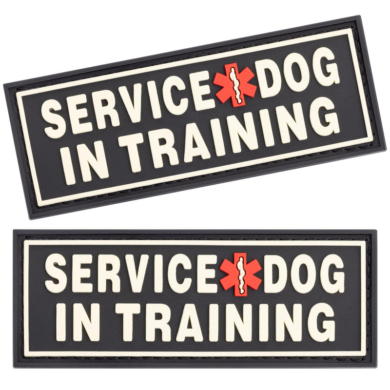 Dogline Service Dog in Training Patches for Harnesses and Vests Removable 3D Rubber Patches with Hook Backing for Small Medium or Large Working Dogs 1" x 2.75" - Two Patches - PawsPlanet Australia