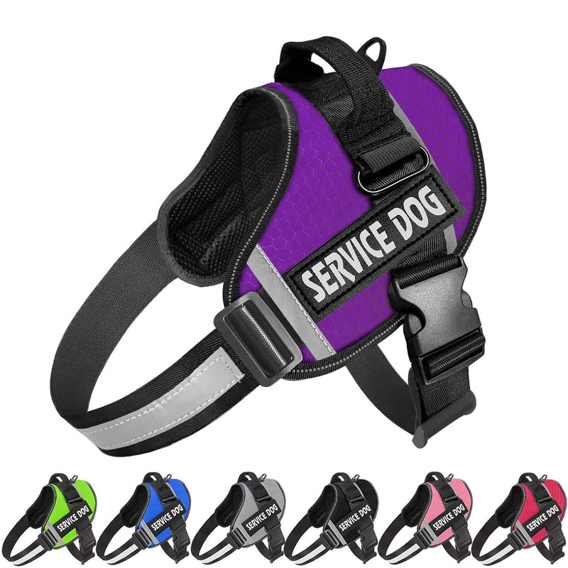 JSXD Dog Harness,No-Pull Service Dog Harness with Handle Adjustable Outdoor Pet Dog Vest 3M Reflective Nylon Material Vest for Breeds,Easy Control for Small Medium Large Dogs M Purple - PawsPlanet Australia