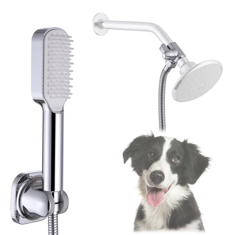 Pet Bathing Comb Sprayer Set - Dog Grooming Tool with Silicone Comb - like Bristles, Extra - Long Hose & Shower Arm Diverter | Handheld Shower Head for Gentle Fur Cleaning & Massage Brush shower Kit - PawsPlanet Australia