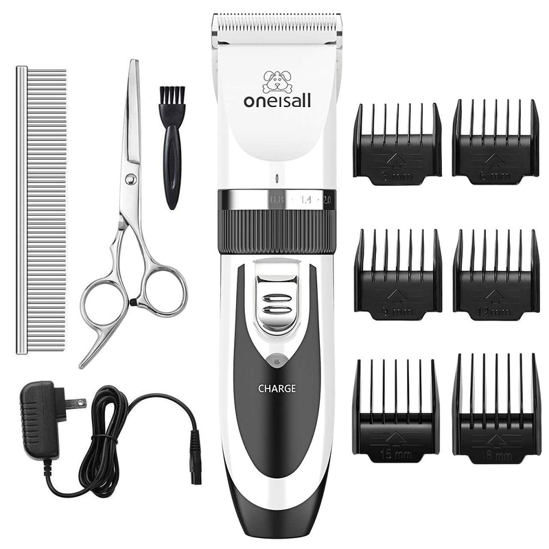 oneisall Dog Shaver Clippers Low Noise Rechargeable Cordless Electric Quiet Hair Clippers Set for Dogs Cats Pets White - PawsPlanet Australia