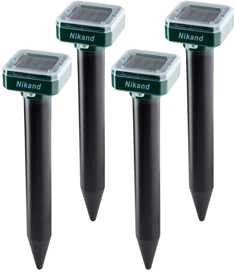 NIKAND Solar Mole Repellent Ultrasonic 4 Pack Outdoor Powered Sonic Deterrent - Mole Stopper Scare Vole for Lawn Garden Yard Home - Groundhog Repeller Snake Rodent Gopher Spikes Chaser Pest (4 Pack)