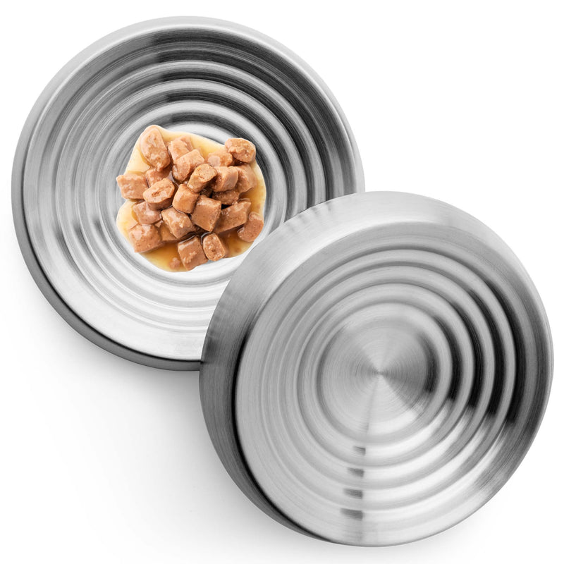CatGuru Cat Bowls, Whisker Friendly Cat Food Bowl for Indoor Cats, Reliefs Whisker Fatigue, Wide Kitten Dish, Non Slip Pet Dishes, Shallow Pet Plates (Set of 2, Stainless Steel) 2 Count (Pack of 2) - PawsPlanet Australia
