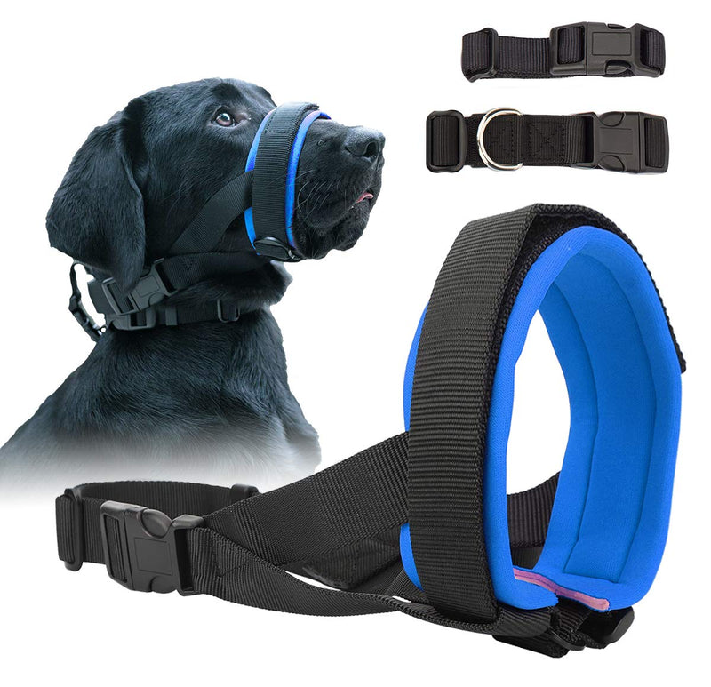 BARKLESS Dog Muzzle for Small Medium Large Dogs Stop Biting and Chewing Breathable Adjustable Soft Pad Blue