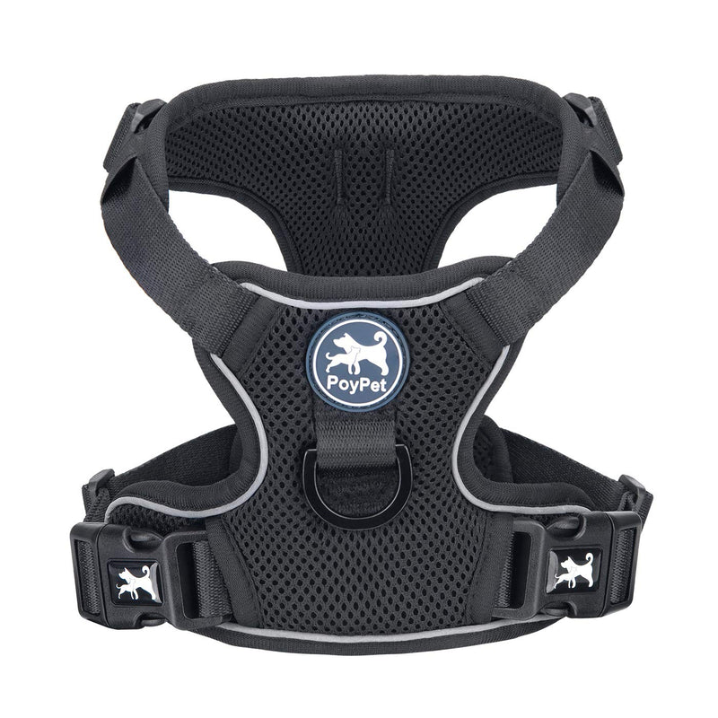 PoyPet Reflective Soft Breathable Mesh Dog Harness Choke-Free Double Padded Vest with Adjustable Neck and Chest(Black,M) M Black - PawsPlanet Australia