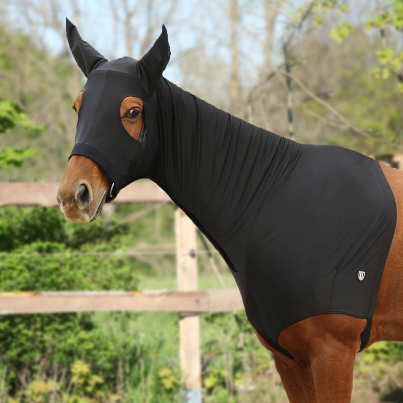 Harrison Howard Stretch Horse Slinky Hood All-Covered Comfortable Horse Sleazy Neck with Zipper -Black L Black Large - PawsPlanet Australia