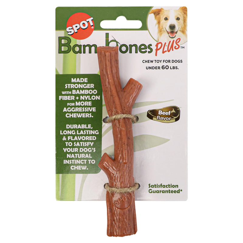 SPOT Bam-bones PLUS Branch -Bamboo Fiber & Nylon, Durable Long Lasting Dog Chew for Aggressive Chewers – Great Toy for Adult Dogs & Teething Puppies under 60lbs, Non-Splintering, 5.75in, Beef Flavor Medium - PawsPlanet Australia