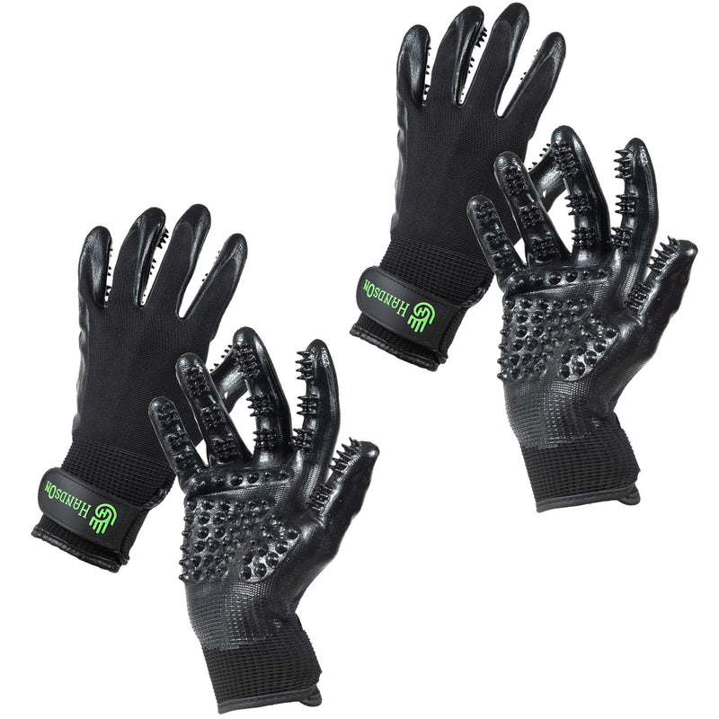 Handson Pet Grooming Gloves - #1 Ranked, Award-Winning Cat, Dog & Horse Hair Remover Gloves - Bathing, Shedding & Massaging Tool - Gentle Brush for Long & Short Fur (2 Pairs, Black, Large) 2 Larges - PawsPlanet Australia