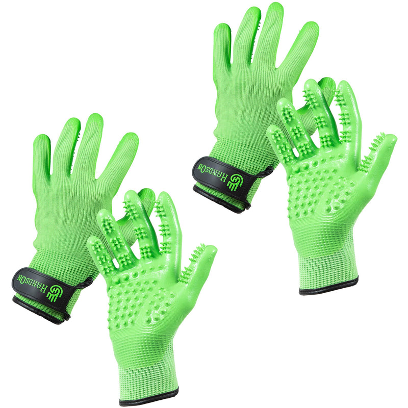 Handson Pet Grooming Gloves - #1 Ranked, Award-Winning Cat, Dog & Horse Hair Remover Gloves - Bathing, Shedding & Massaging Tool - Gentle Brush for Long & Short Fur (2 Pairs, Green, Medium) 2 Mediums - PawsPlanet Australia