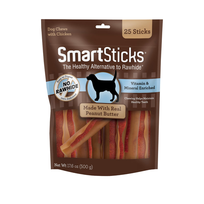 SmartBones SmartSticks with Real Peanut Butter, Rawhide-Free Chews, 25 Count 1.1 Pound (Pack of 25) - PawsPlanet Australia