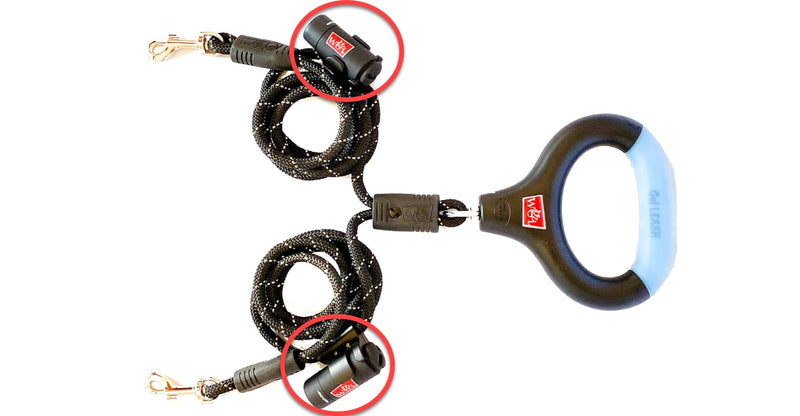 WIGZI 2 Dog Leash Automatically Untangles with 360° Spin, Gel Handle - Reflective Rope. Optional LEDs Light UP to 25 FEET. Universal Size All Dogs, Black, Med/Lrg Size with 2 Rechargeable Lights Medium/Large Size 2 LEDs - PawsPlanet Australia