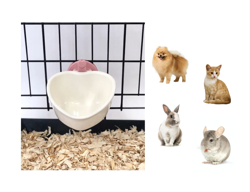Choco Nose Patented Removable Heart Shaped Food Bowl for Dogs/Puppies/Rabbits/Cats/Guinea Pigs/Chinchillas/Birds -Water Dish for Small Pets or Animals - for Wire Cages or Crates Pink - PawsPlanet Australia