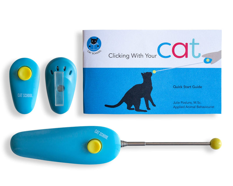 CAT SCHOOL Clicker Training Kit for Cats - 1 Cat Training Clicker, 1 Target Stick, 1 Step-by-Step Instruction Booklet - Clicker Tools for Cat Training, Fist Bump Training, Positive Behavior - PawsPlanet Australia