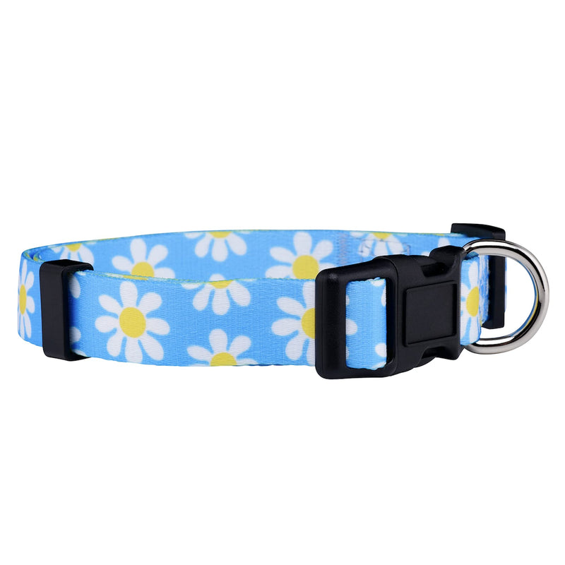 Native Pup Flower Dog Collar, Adjustable Small Medium Large, Cute Girl Female Summer Spring Pretty Designer Puppy Essentials Accessories, Pink Floral Blue Daisy Rose (Medium, Blue Daisy) - PawsPlanet Australia