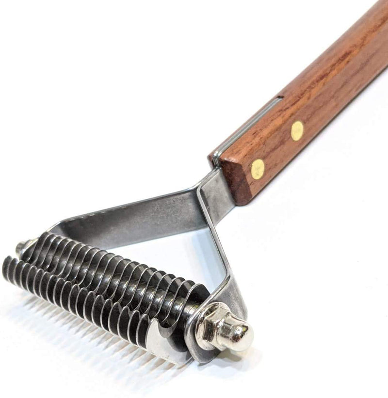 Claw Claws Grooming Undercoat Rake with Wooden Handle for Small Medium Dog and Cat, Deshedding Tool with Rounded Edge for Removing Tangled and Loose Hair, Made in Taiwan (S, 12 Blades) L,20 Blades - PawsPlanet Australia