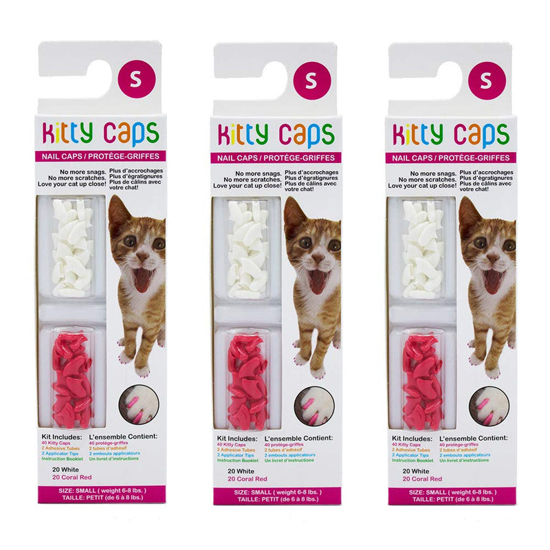 Kitty Caps Nail Caps for Cats | Pure White and Coral Red, 40 Count, Small - 3 Pack | Safe, Stylish & Humane Alternative to Declawing | Stops Snags and Scratches Small (6-8 lbs) 3-Pack - PawsPlanet Australia