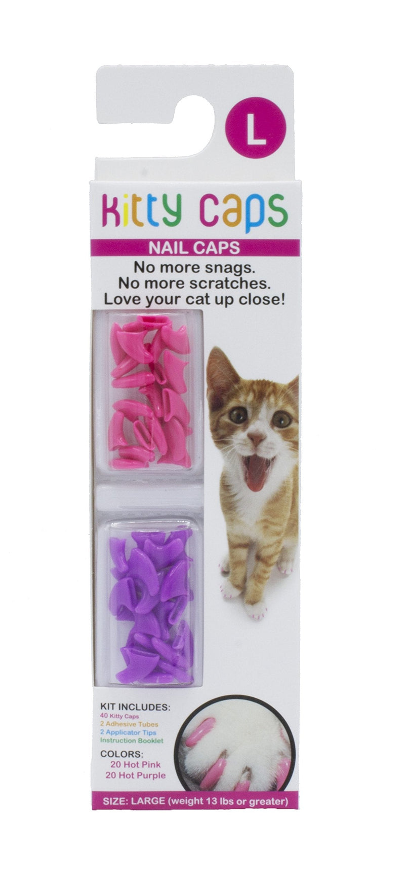 Kitty Caps Nail Caps for Cats | Hot Purple & Hot Pink, 40 Count, Large - 3 Pack | Safe, Stylish & Humane Alternative to Declawing | Covers Cat Claws, Stops Snags and Scratches Large (13 lbs or greater) 3-Pack - PawsPlanet Australia