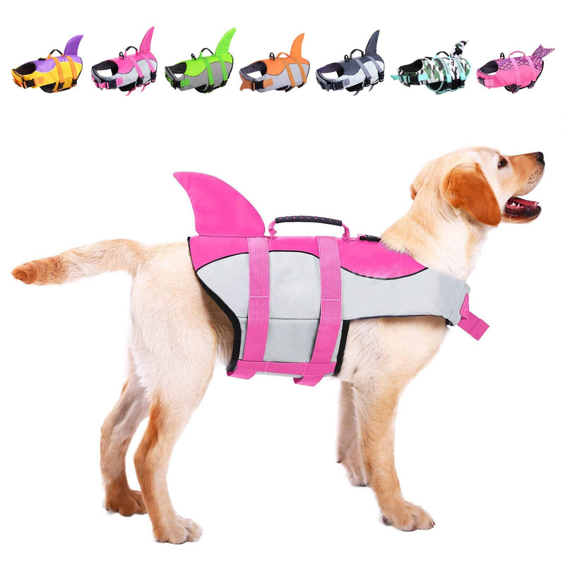 ASENKU Dog Life Jacket Pet Life Safety Vest for Swimming Boating, Dog Shark Life Jackets Dog Lifesavers Swimsuits for Pool, Dog Water Floatation Vest for Small Medium Large Dogs, Shark Pink, Medium - PawsPlanet Australia