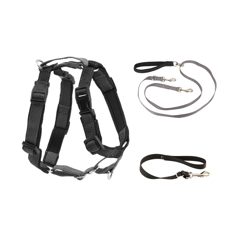 PetSafe 3-in-1 Harness with Two-Point Control Leash - Custom Fit Durable Obedience Gear for Gentle Behavior Training to Reduce Leash Pulling - Breathable Padded Design - Large - Black Large (Pack of 1) - PawsPlanet Australia