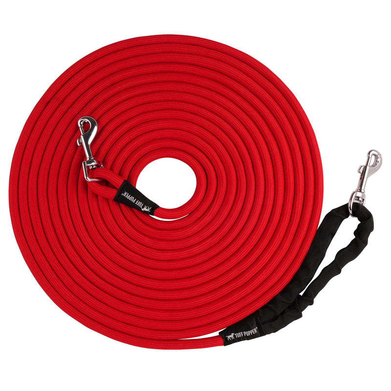 Tuff Pupper Heavy Duty 30 Foot Long Rope Leash for Dogs | Dog Recall Training Leash | High Visibility Strong Climbing Rope Leash | Hand or Waist Worn | Stainless Steel 360° Clips for Tangle Free Use March Red - PawsPlanet Australia