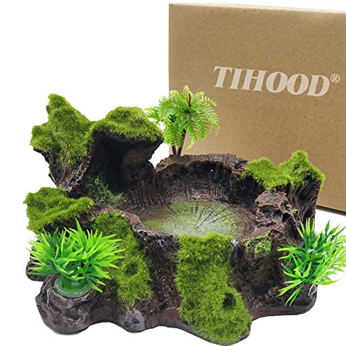 TIHOOD Plastic Reptile Tank Decor Resin Reptile Platform Artificial Tree Trunk Design Reptile Food Dish Food Bowl for Lizard, Gecko, Water Frog, Other Reptile - PawsPlanet Australia