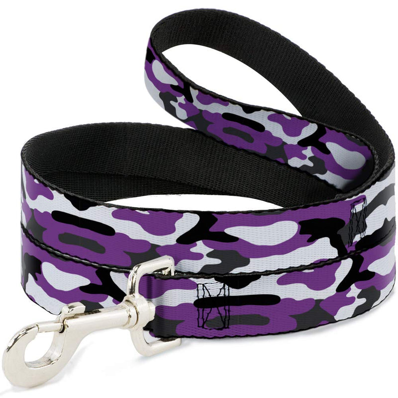 Buckle-Down Pet Leash, Dog Leash, Camo Purple Black Gray White, 6 Feet Long 1.5 Inch Wide 6 Feet Long - 1.5" Wide