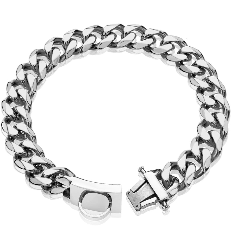 Dog Chain Collar Walking Metal Collar with Design Secure Buckle Cuban Link Strong Heavy Duty Chew Proof for Large Dogs(19MM, 22") 22 Inch - PawsPlanet Australia