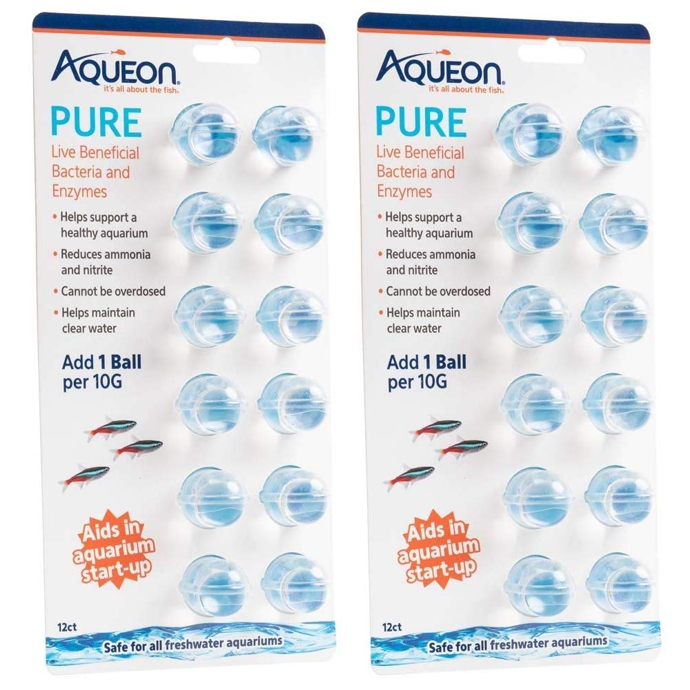 Aqueon 2 Pack of Pure Live Beneficial Bacteria and Enzymes for Aquariums, 12 Pack Each, Treats Up to 240 Gallons2