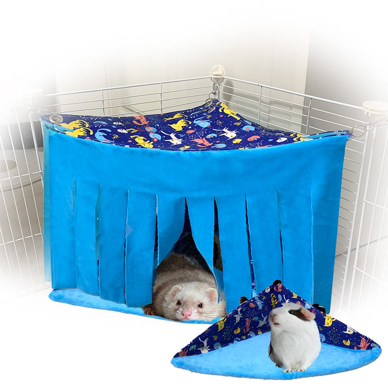FULUE Guinea Pig Corner Hideout Hammock and Bed,Ferret Corner Hammock and Bed Cave Cozy for Guinea Pig Ferret Chinchilla Rats for Playpen C&C Cage Midwes Cage Blue