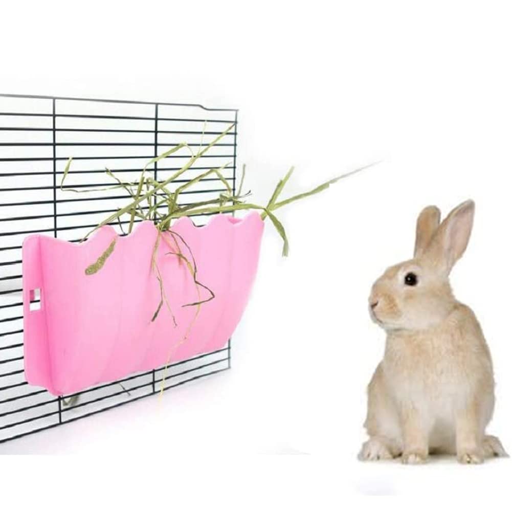 Litewood Rabbit Hanging Hay Feeder Rack Guinea Pig Mess-Free Dispenser Hay Bowl Manger Rack Wall-Mounted for Small Pets Rat Chinchilla Ferret Squirrel Cage Accessories PINK