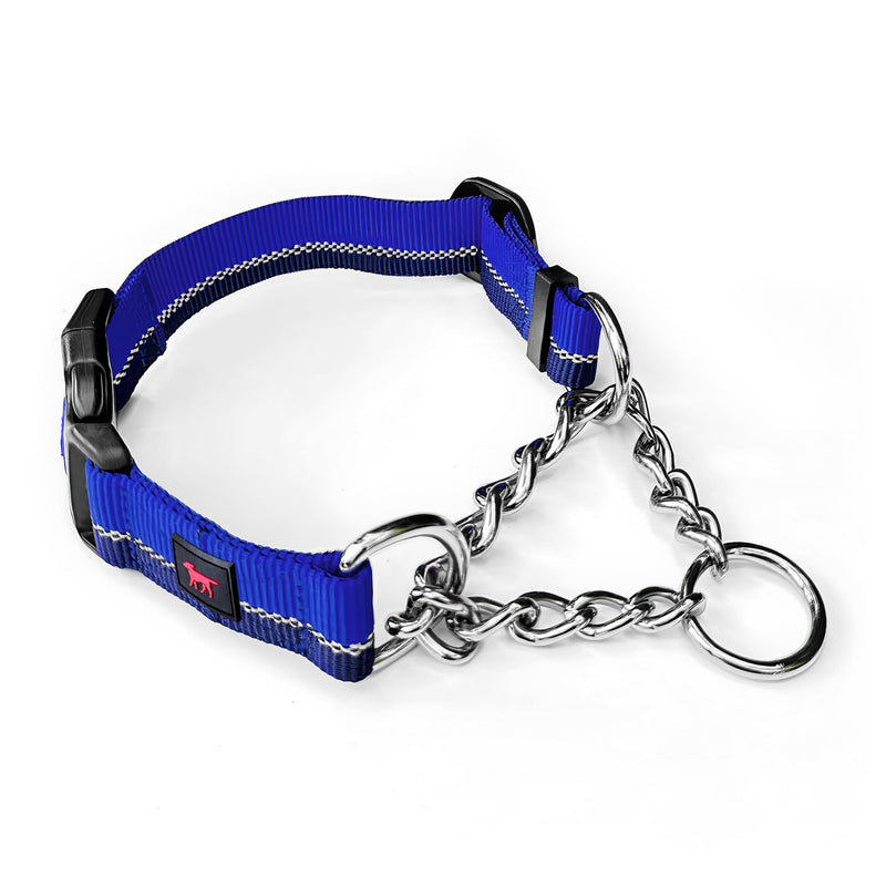 Tuff Pupper Martingale Collar for Dogs | Gentle Nylon & Steel Chain Limited Cinch Design is Perfect for Training | Dual Leash Attachment Points | Durable Quick Release Buckle | Sizing for All Breeds Large (19-24.5" Neck) Blazing Blue - PawsPlanet Australia