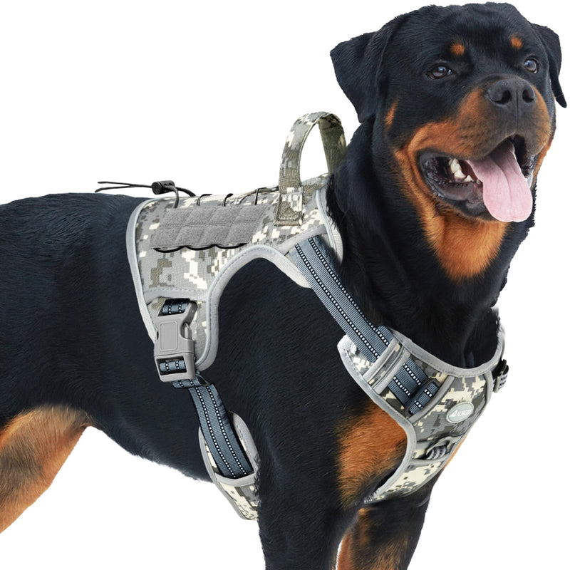 Auroth Tactical Dog Training Harness No Pulling Front Clip Leash Adhesion Reflective K9 Pet Working Vest Easy Control for Small Medium Large Dogs Grey Camo L L(Neck:18-29",Chest:24-37"),45-80 lbs Camo - Grey Camo