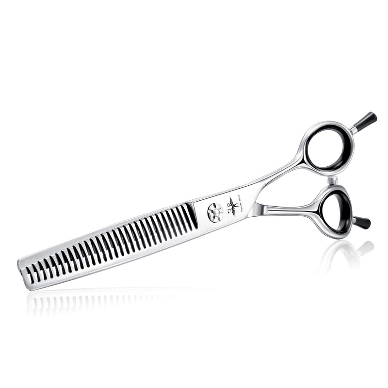 PURPLRBIRD 7 Inch Straight Dog Grooming Scissors Pet Thinning Texturizing Shears Professional Safety Blunt Tip Trimming Shearing for Dogs Cats Face Paws Limbs Japanese Stainless Steel Silver 7.0"Thinning - PawsPlanet Australia