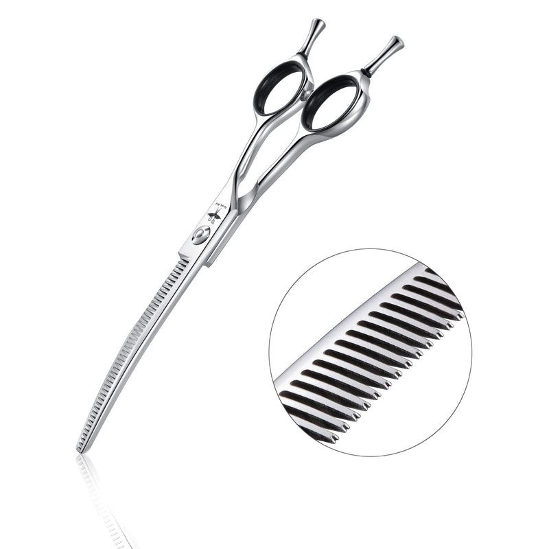 PURPLEBIRD 6.5 Inch Downward Curved Dog Grooming Scissors Pet Thinning Texturizing Shears Professional Safety Blunt Tip Trimming Shearing for Dogs Cats Face Paws Limbs Japanese Stainless Steel Silver 6.5"CurvedThinning - PawsPlanet Australia
