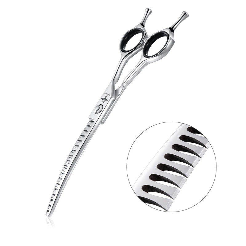 PURPLEBIRD 6.5 Inch Downward Curved Dog Grooming Scissors Pet Chunker Shears Professional Safety Blunt Tip Trimming Shearing for Dogs Cats Face Paws Limbs Japanese Stainless Steel Silver 6.5"curvedChunker - PawsPlanet Australia