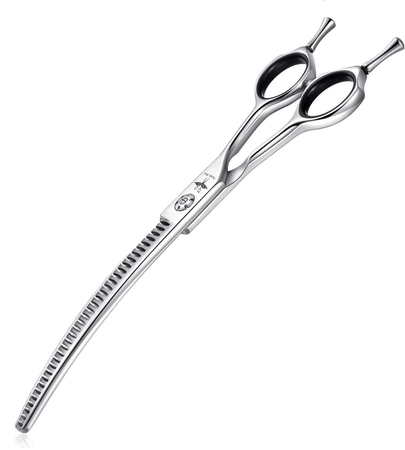 PURPLEBIRD 7 Inch Downward Curved Dog Grooming Scissors Pet Thinning Texturizing Shears Professional Safety Blunt Tip Trimming Shearing for Dogs Cats Face Paws Limbs Japanese Stainless Steel Silver 7.0"curvedThinning - PawsPlanet Australia