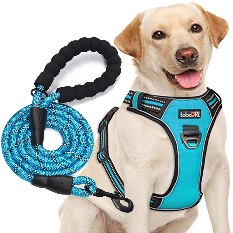 No Pull Dog Harness Adjustable Reflective Oxford Easy Control Medium Large Dog Harness with A Free Heavy Duty 5ft Dog Leash (L (Neck: 18"-25.5", Chest: 24.5"-33"), Blue Harness+Leash) - PawsPlanet Australia