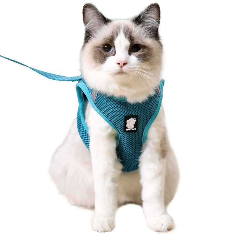 HEYWEAN Cat Harness and Leash - Ultra Light Escape Proof Kitten Collar Cat Walking Jacket with Running Cushioning Soft and Comfortable Suitable for Puppies Rabbits Large Turquoise