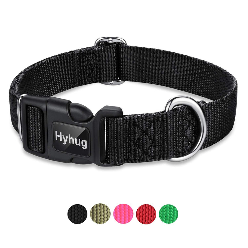 Hyhug Medium Dog Collar, Black:Heavy-Duty Quick-Release Nylon Buckle, Adjustable & Durable, Cute Dog Collar (Medium, Black)