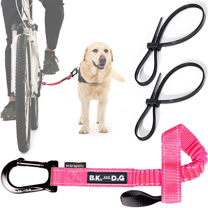 BIKE AND DOG - Dog Leash and Harness for Bicycle, Harness with 3 Rings, 2 are Sides, Includes 2 Special Cable Ties for Bicycle. Patented. (Fluorescent Pink, Leash) Fluorescent Pink - PawsPlanet Australia