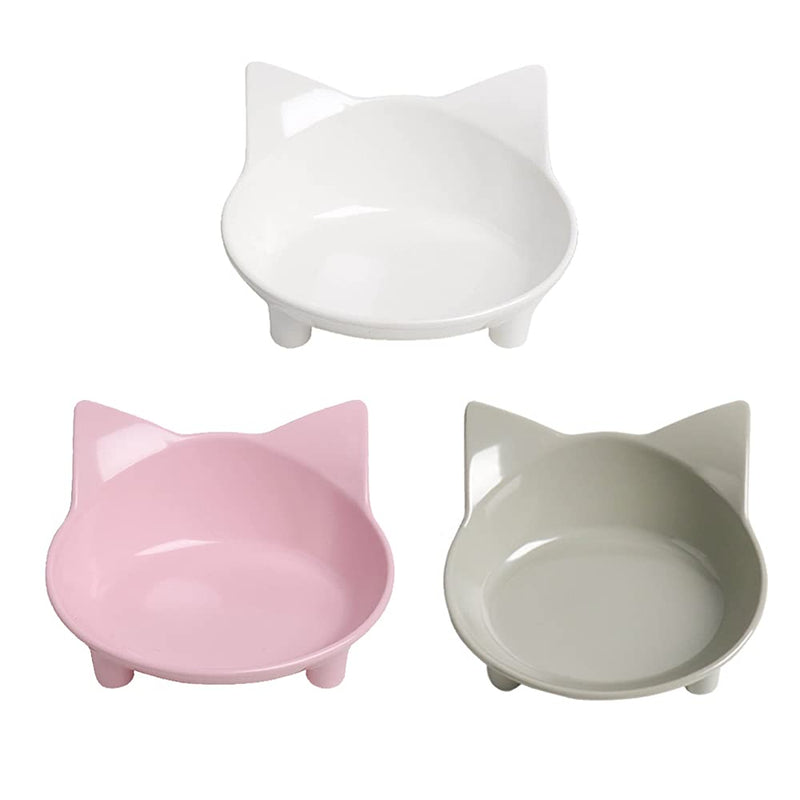 Skrtuan Cat Bowl, Food-Grade Melamine, Non-Slip, Shallow Design, 250ml, for Cats, Dogs, Rabbits & Hamsters (Pink, Grey, White) 3Grey+White+Pink - PawsPlanet Australia