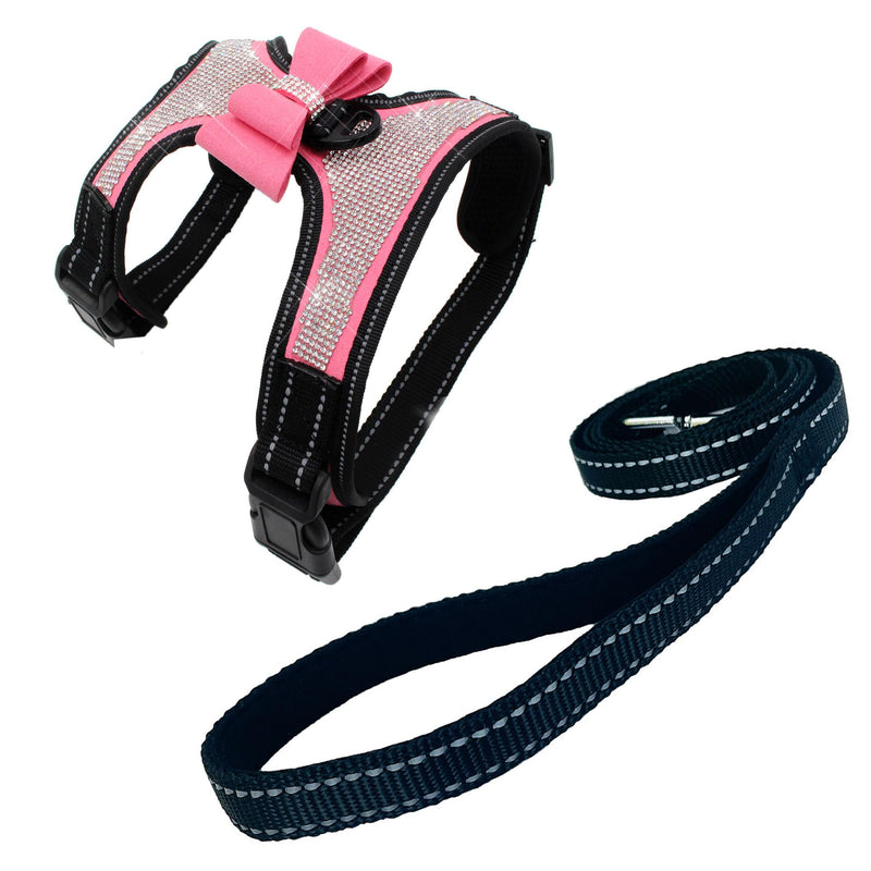 2pcs Bow Ties Bling Cute Dog Harness with Lead for Dog - Pink - M - PawsPlanet Australia