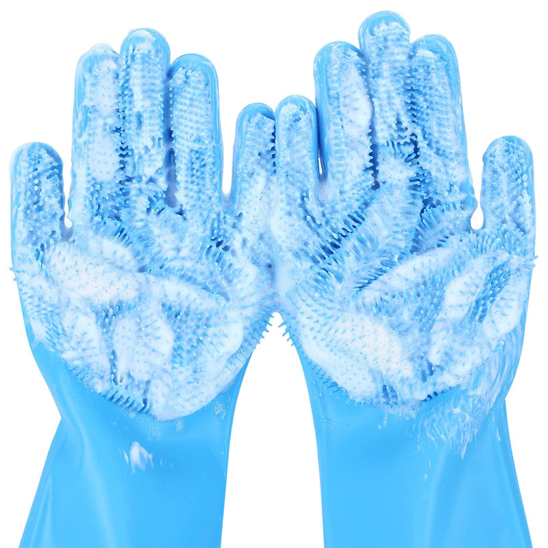 Pecute Pet Grooming Gloves - Heat Resistant Silicone Gloves with High-Density Teeth, Enhanced Five Finger Design for Bathing and Massaging Dogs and Cats, Blue Medium - PawsPlanet Australia