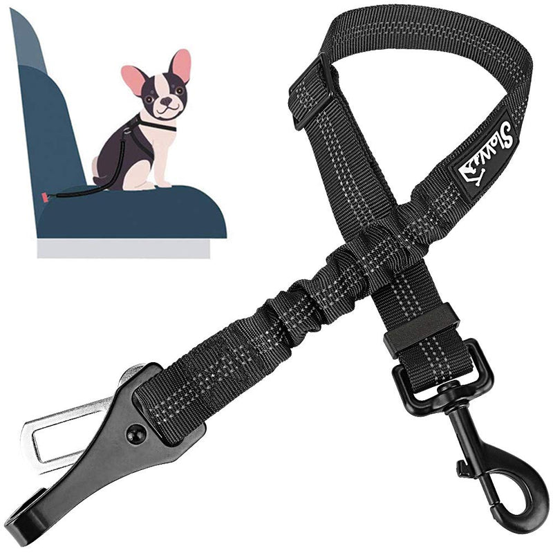 SlowTon Dog Seat Belt, Adjustable Dog Safety Belt Leash, 2 in 1 Latch Bar Attachment Dog Car Seatbelt with Elastic Nylon Bungee Buffer, Reflective Nylon Belt Tether Connect to Dog Harness (Black) 27.55 Inch 1 Pack - Black - PawsPlanet Australia