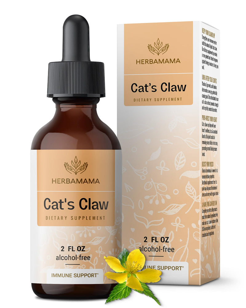 HERBAMAMA Cat's Claw Tincture - Vegan Cat's Claw Extract Supplement for Immune Support - Non-GMO, Alcohol & Sugar-Free Uncaria Tomentosa Drops 2 Fl Oz (Pack of 1) - PawsPlanet Australia