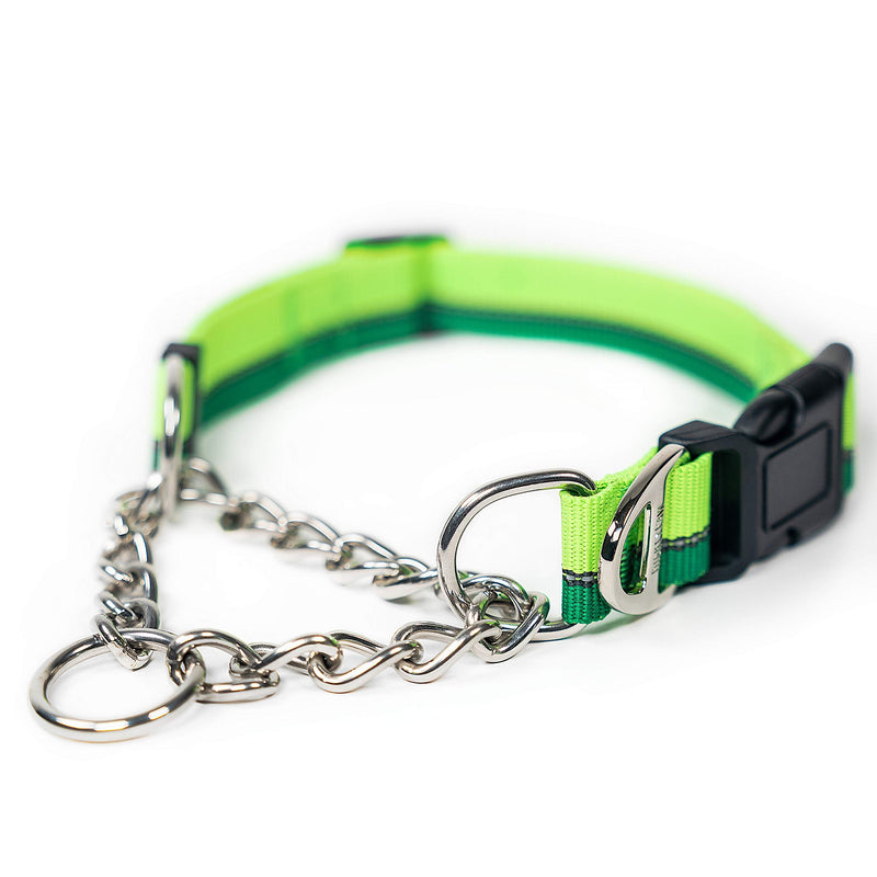 Mighty Paw Martingale Dog Collar 2.0 | Trainer Approved Limited Slip Collar with Stainless Steel Chain & Heavy Duty Buckle - Modified Cinch for Gentle & Effective Pet Training - Large, Green - PawsPlanet Australia