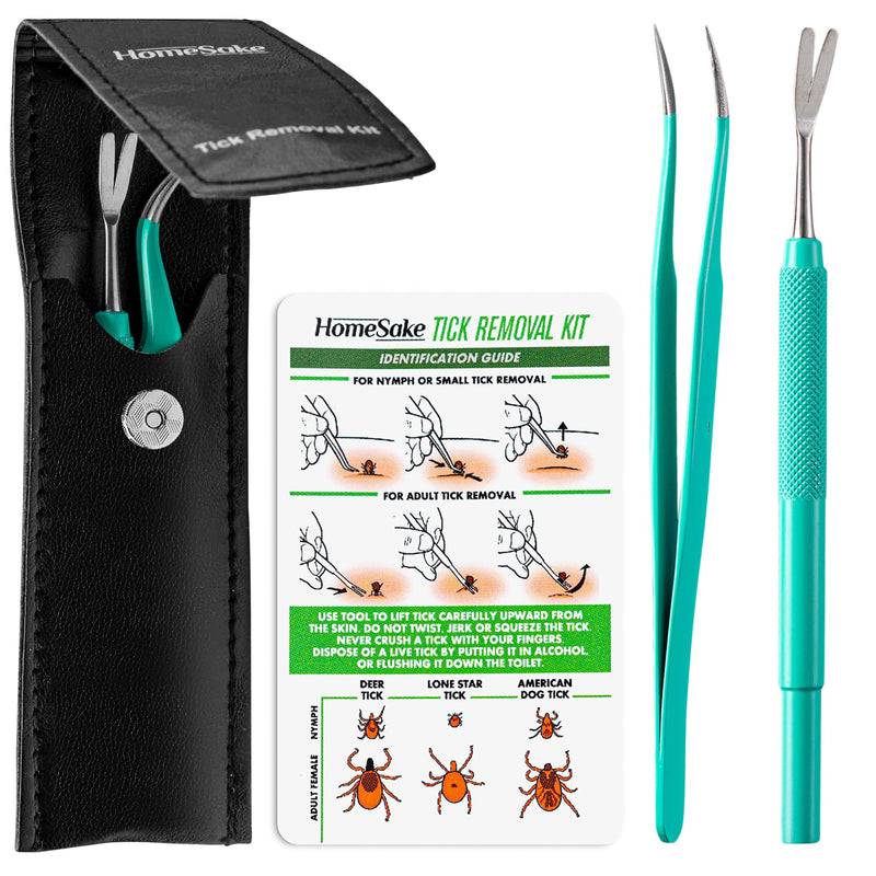 Tick Remover Tool and Tweezer Set for Humans - Pets, Stainless Steel Cat and Dog Tick Removal Kit with Storage Pouch, Safe Tic Control Puller for Complete Removal of Big and Small Ticks 1 Pack - PawsPlanet Australia