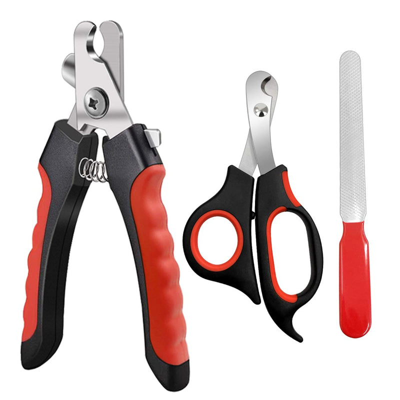 Pet Nail Clippers and Trimmers Set Safety Guard to Avoid Over Cutting Razor Sharp Blades Grooming Tool for All Small Large Dog Cat Red - PawsPlanet Australia