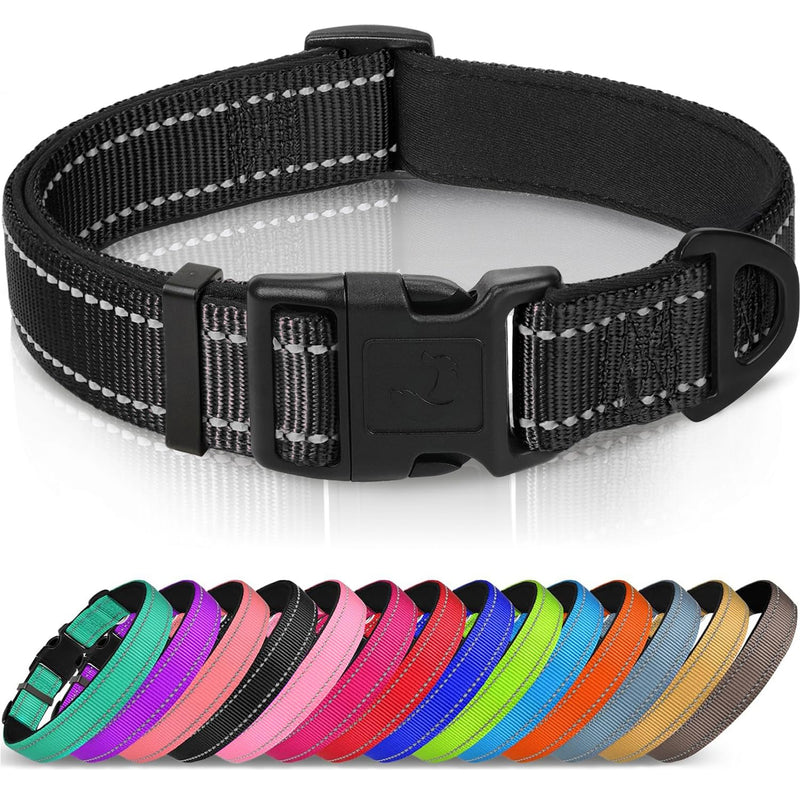 Joytale Reflective Dog Collar, Soft Neoprene Padded, Metal D-Ring, Nylon Pet Collar Adjustable for Large Dogs, Black, L Large (Pack of 1)